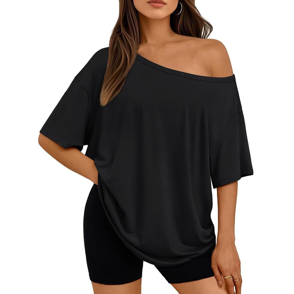 Off The Shoulder Tops Oversized Tshirts Short Sleeve Basic Tee 2026